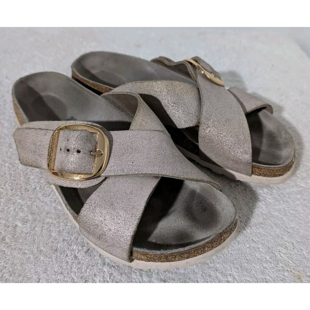 Birkenstock Leather Sandals Siena Big Buckle Womens 8 Washed Metallic Rose Gold
